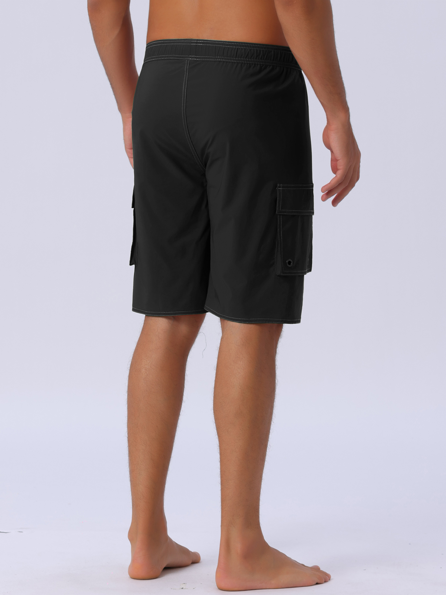 DARING DIVA Men's Solid Color Side Pockets Lining Summer Board Shorts 36 Black