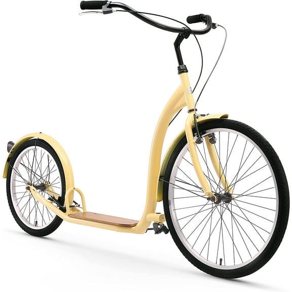 sixthreezero Around the Block Adult Kick Scooter, Single-Speed, 26 In. Front and 20 In. Back Wheels, Cream