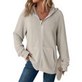 thumbnail image 2 of Women's Full Zip Up Hoodies Waffle Knit Long Sleeve Sweatshirt Tops, 2XL, 2 of 5