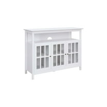 HomeStock Contemporary Cool TV Stand with Storage Cabinets, Shelved Storage Behind Glass Doors, 36"D x 15.5"W x 35.5"H, Smart Cable Management for a Tidy Entertainment Area-Color:White,Size:48 inch