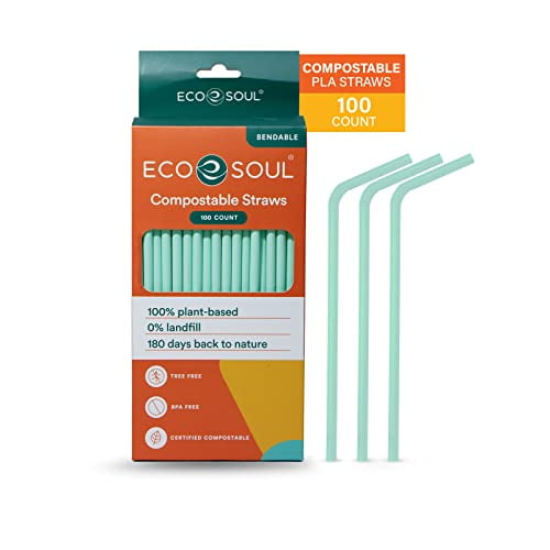 ECO SOUL 100 Compostable Straws [100 Count] [8.25"] EcoFriendly