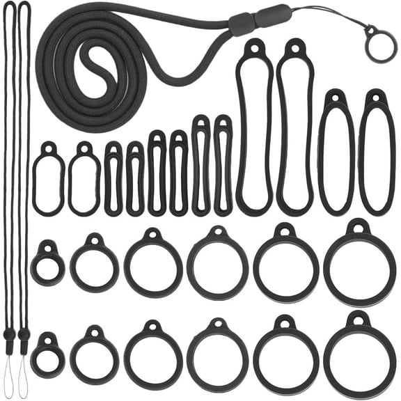 1 Set 24Pcs 11 Sizes Anti-Lost Lanyard Set with 8-58mm Silicone Rubber Rings 2Pcs Adjustable Lanyards Strap Pendant Necklace Fixing Holder Soft Protective Replacement Multipurpose Keychain