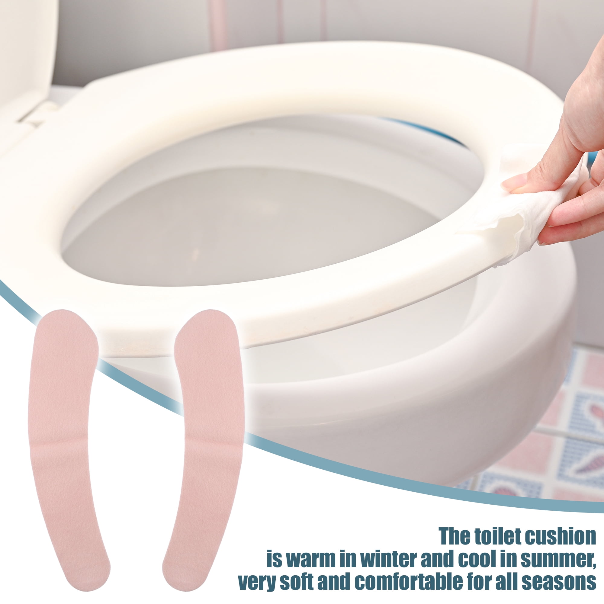 Unique Bargains 4pair Toilet Seat Cover Pad Bathroom Warm Toilet Seat Cushion Reusable Pink S