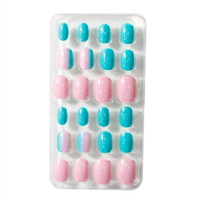 1 Set Children Nails Medium Length Tool Toe Files Matte Press on Stick Solid Color Art Decals Salon Supplies Puerile Manicure Kit Twenty