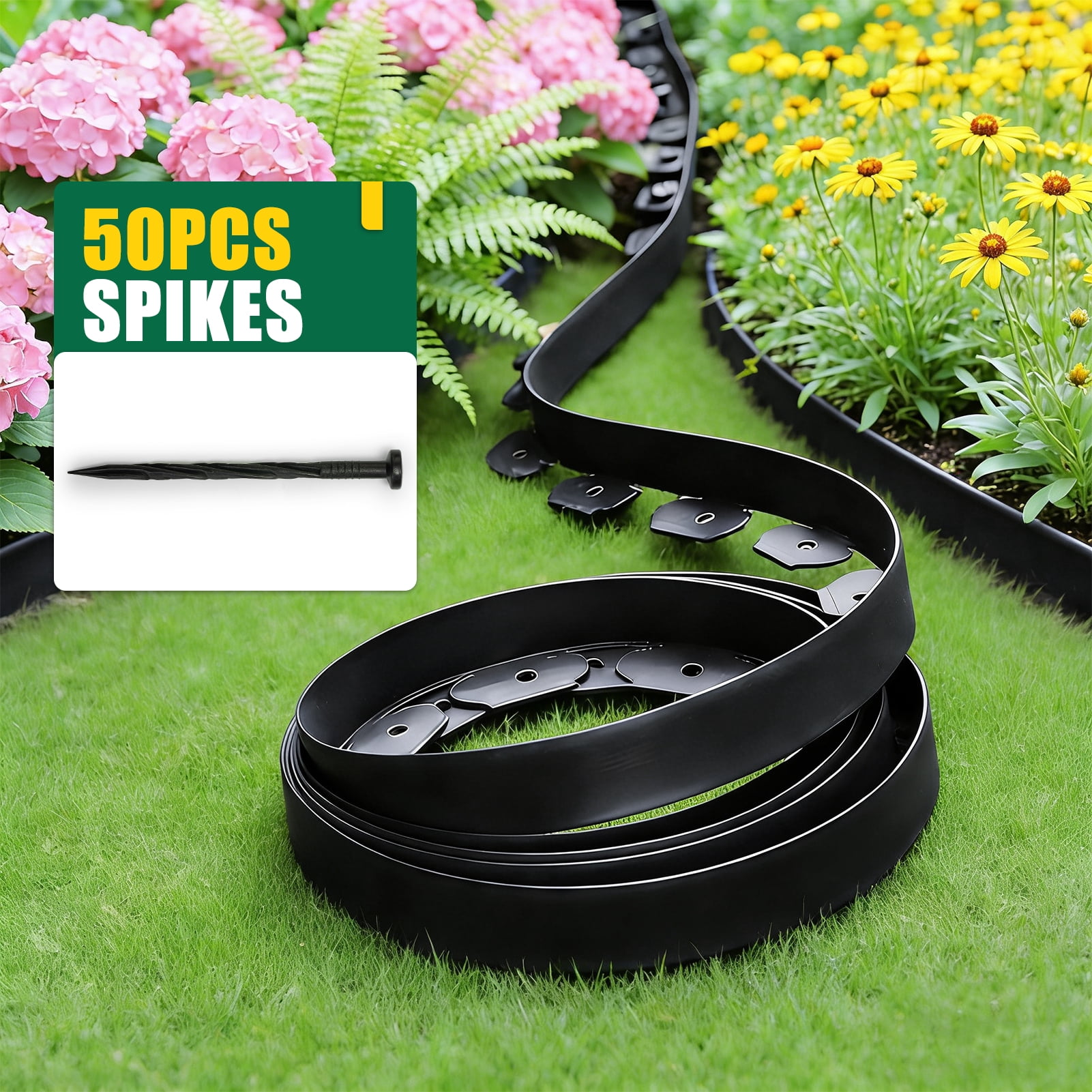 urorentea Garden Landscape Edging Kit, 33Ft 4inch Tall Landscape Edging with 50 Spikes, No Dig Plastic Lawn Border for Landscaping, Lawn, Garden, Flower Beds, Yard