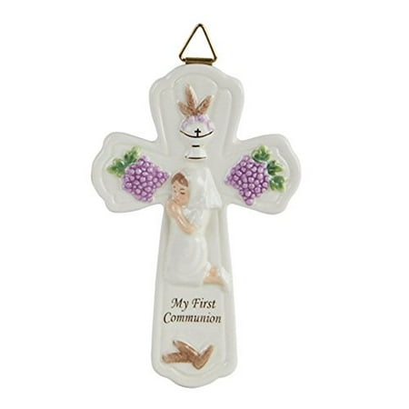 Porcelain Little Girl Figurine - Pacific Giftware My First Communion Little Girl Cross Statue Fine, Porcelain Figurine, 6.75