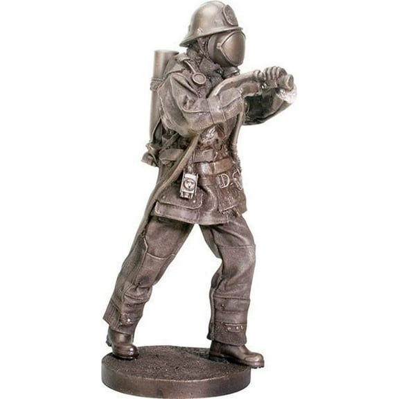 Ebros Bronze Fire Fighter With Hose Figurine 12 Inch Tall Premium Resin Made Sculpture