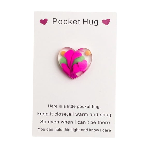 Mecorevxz Pocket Hug Heart with Greeting Cards, Little Heart Pocket Hug Token,Valentines Day Gifts, Thinking of You Gifts for Women Men Him Her (Hot Pink)