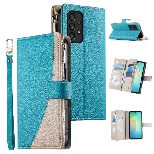 Funda cartera GANGXUN para Samsung Galaxy A53 5G , cuero PU con tarjetero, cremallera, correa de mano, soporte y protección 456°