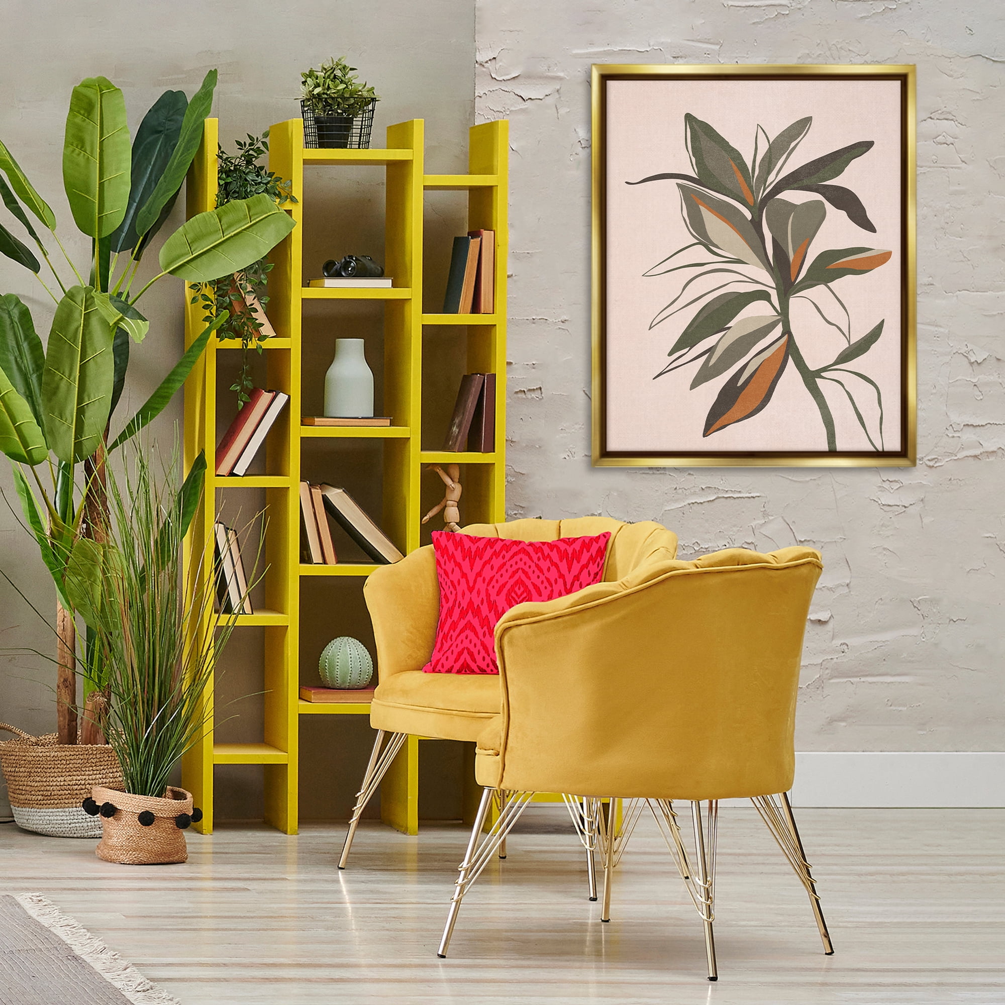 Stupell Industries Earthtone Boho Plant Plants & Flowers Painting Gold Floater Framed Canvas Art Print Wall Art, 25 x 31