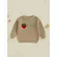 thumbnail image 2 of aturustex Toddler Baby Girl Birthday Cozy Sweaters 9M 12M 18M Infant Long Sleeve Knit Pullovers Round Neck Knitted Jumpers Strawberry Embroidery Knitwoose Warm Casual Clothes for Spring Fall, 2 of 7