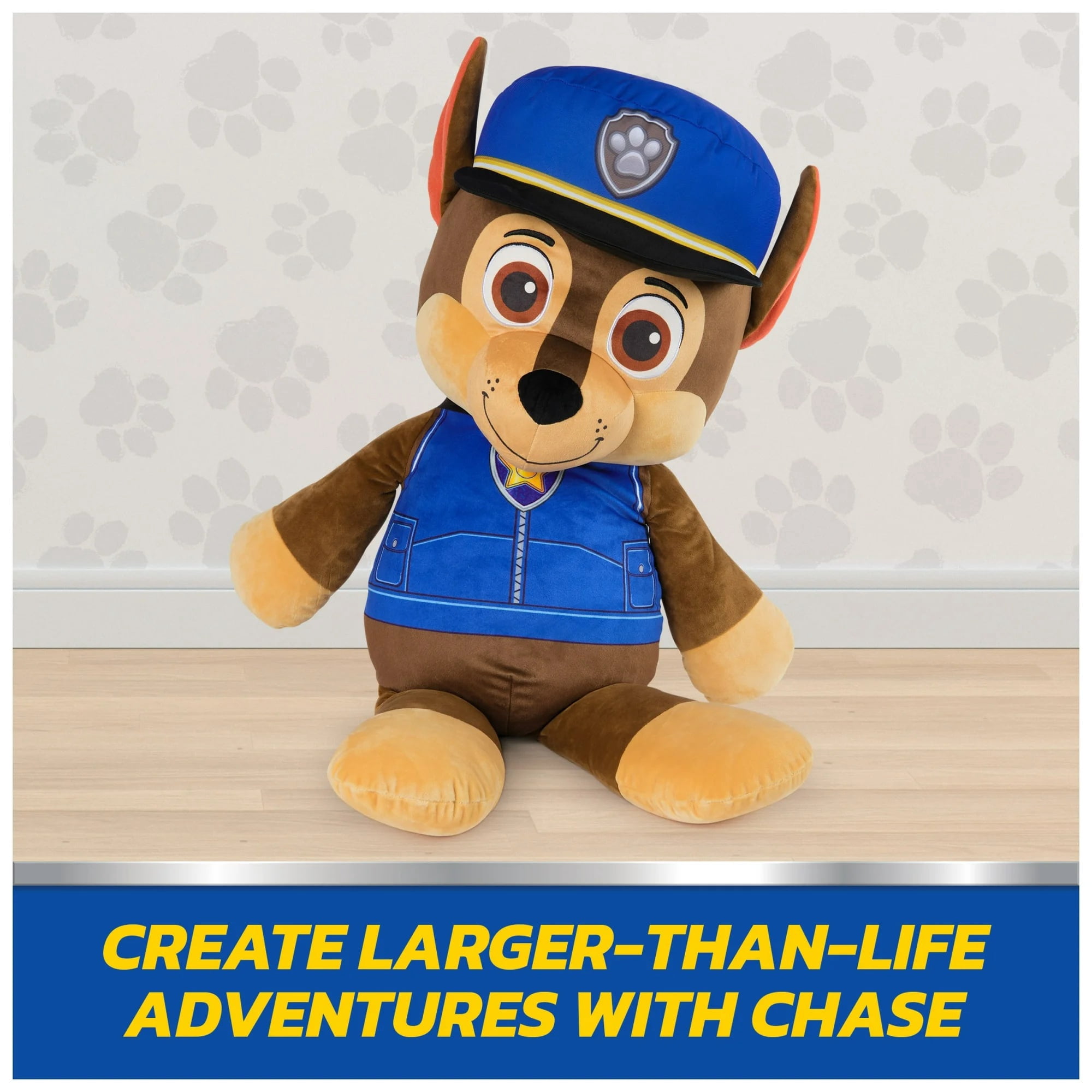 32-inches Paw Patrol™ Chase Jumbo Plush Toy with Embroidered Details & 12-inches Paw Patrol™ Lots of Love Chase Large Plush Stuffed Animal Toys Bundle of  2 Characters