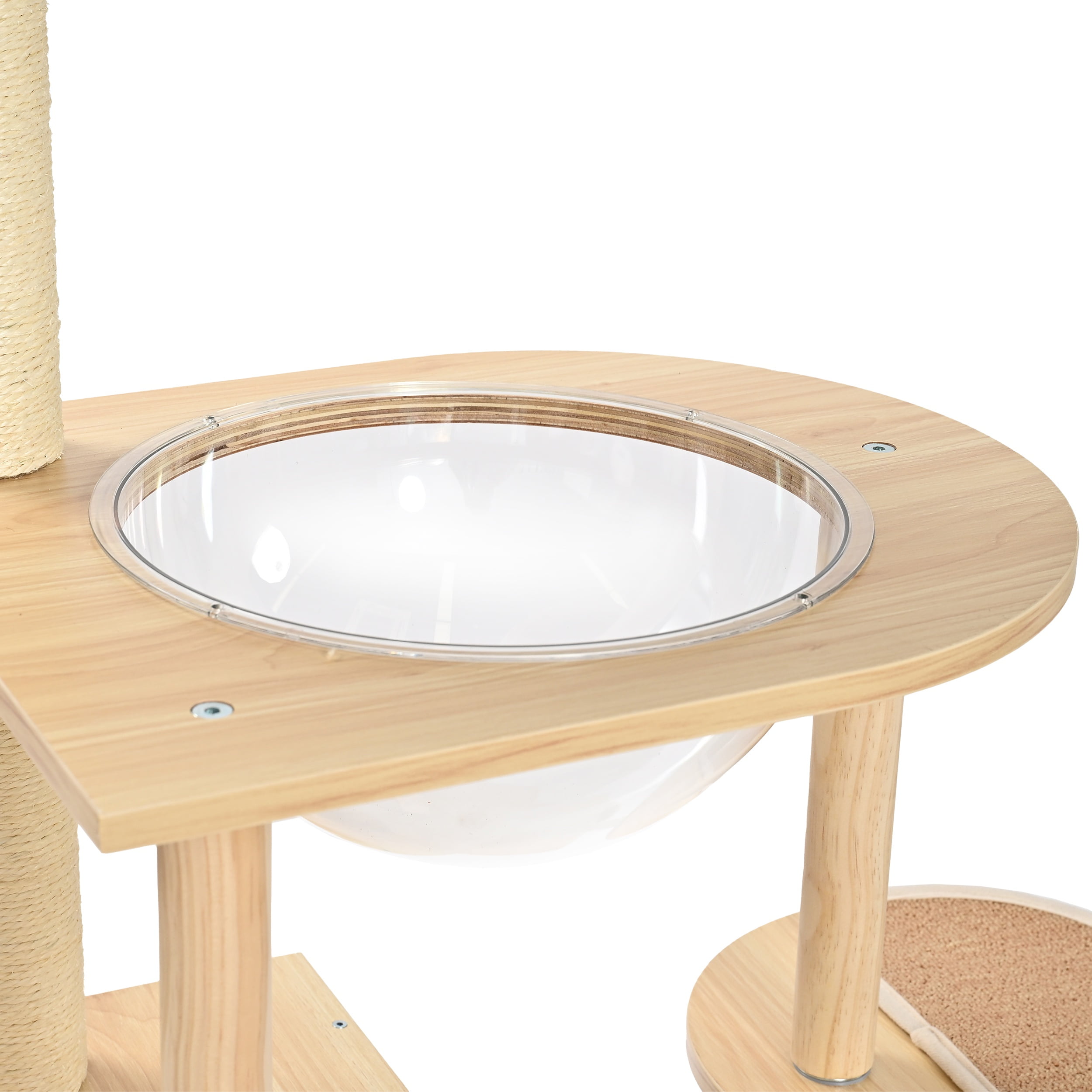 Vibrant Life 7-Level 58" Natural Wood Cat Tree with Condo and Acrylic Hammock, Beige