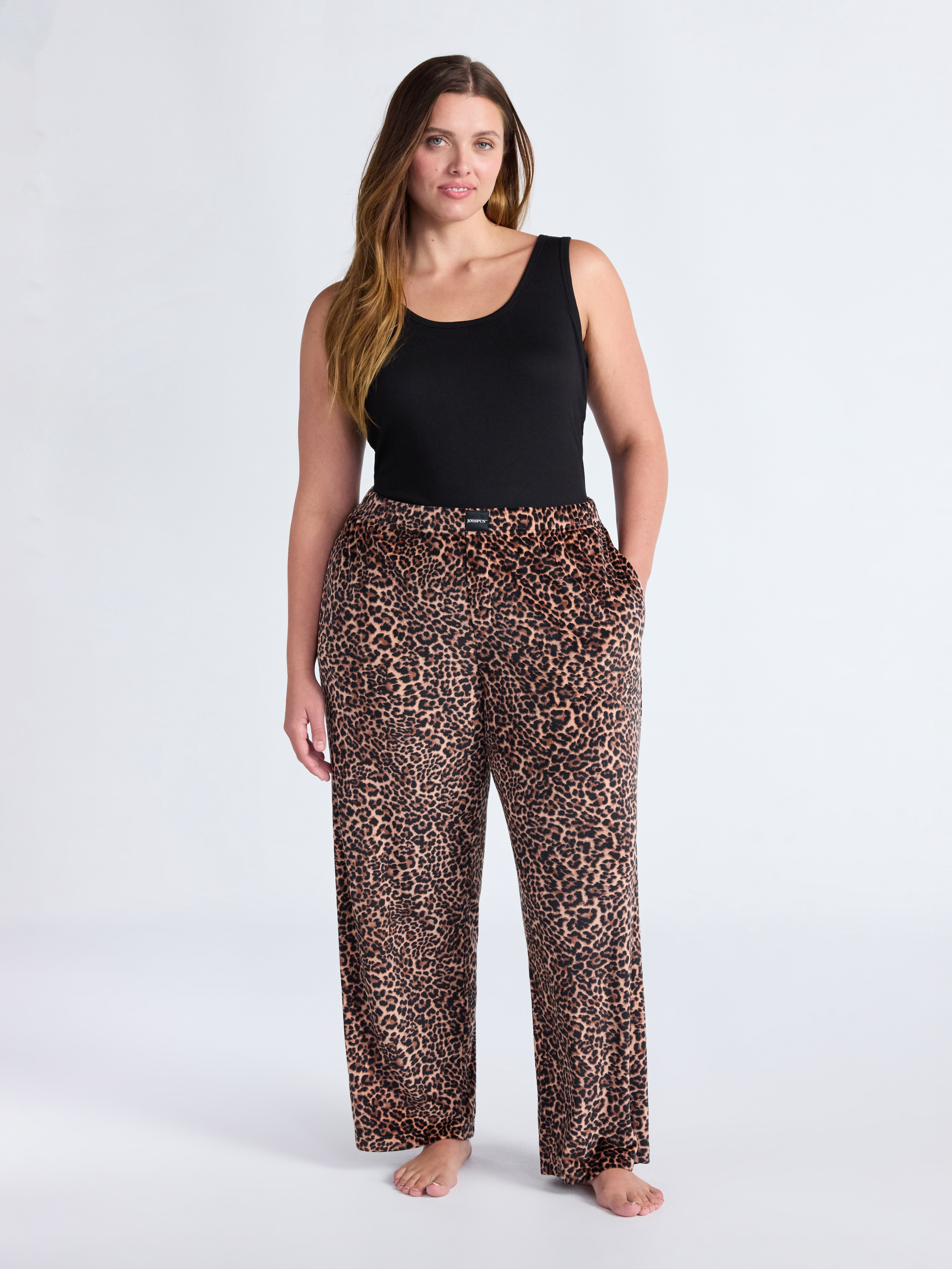 Joyspun Women's Velour Wide-Leg Sleep Pants, Size XS-3X