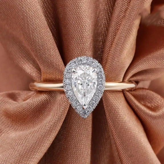 solitaire jewels 1.3CT Pear Moissanite Halo Engagement Ring For Women, 14K Yellow Gold
