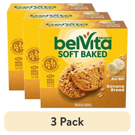 (3 pack) belVita Soft Baked Breakfast Bars, Banana Bread, 5 Packs (1 Biscuit Per Pack)
