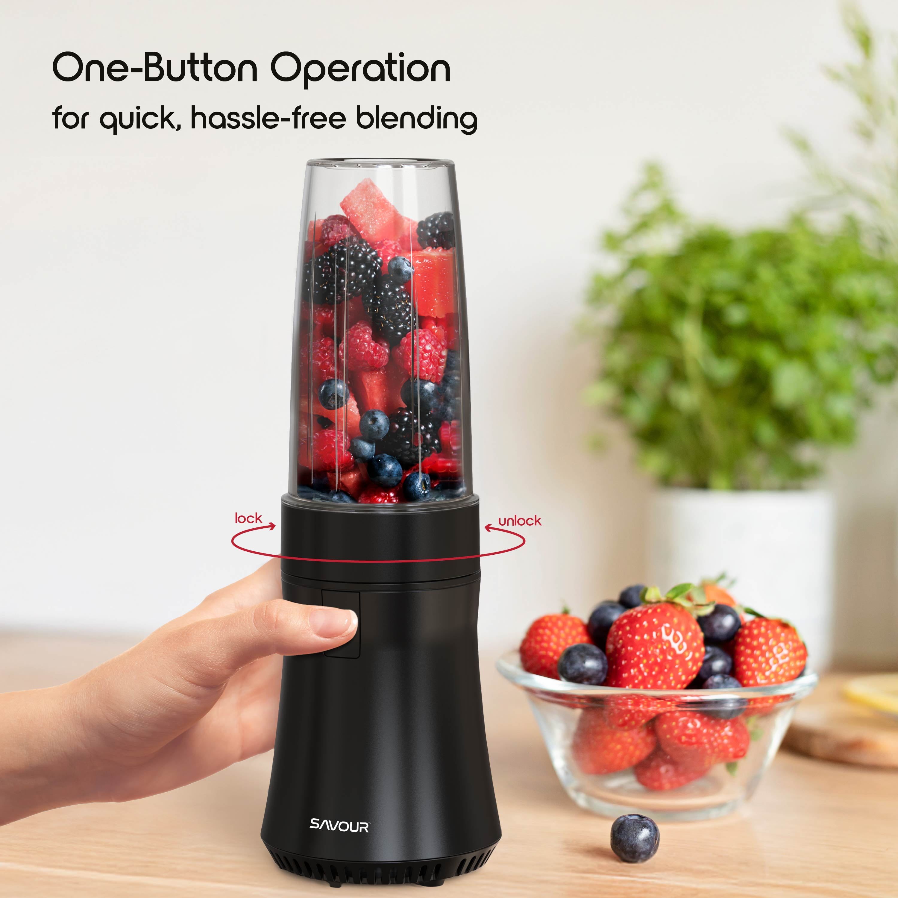 Savour by Tzumi 300W Mini Smoothie Blender – 18oz. Countertop Mini Blender for Smoothies, Sauces, Cocktails and More