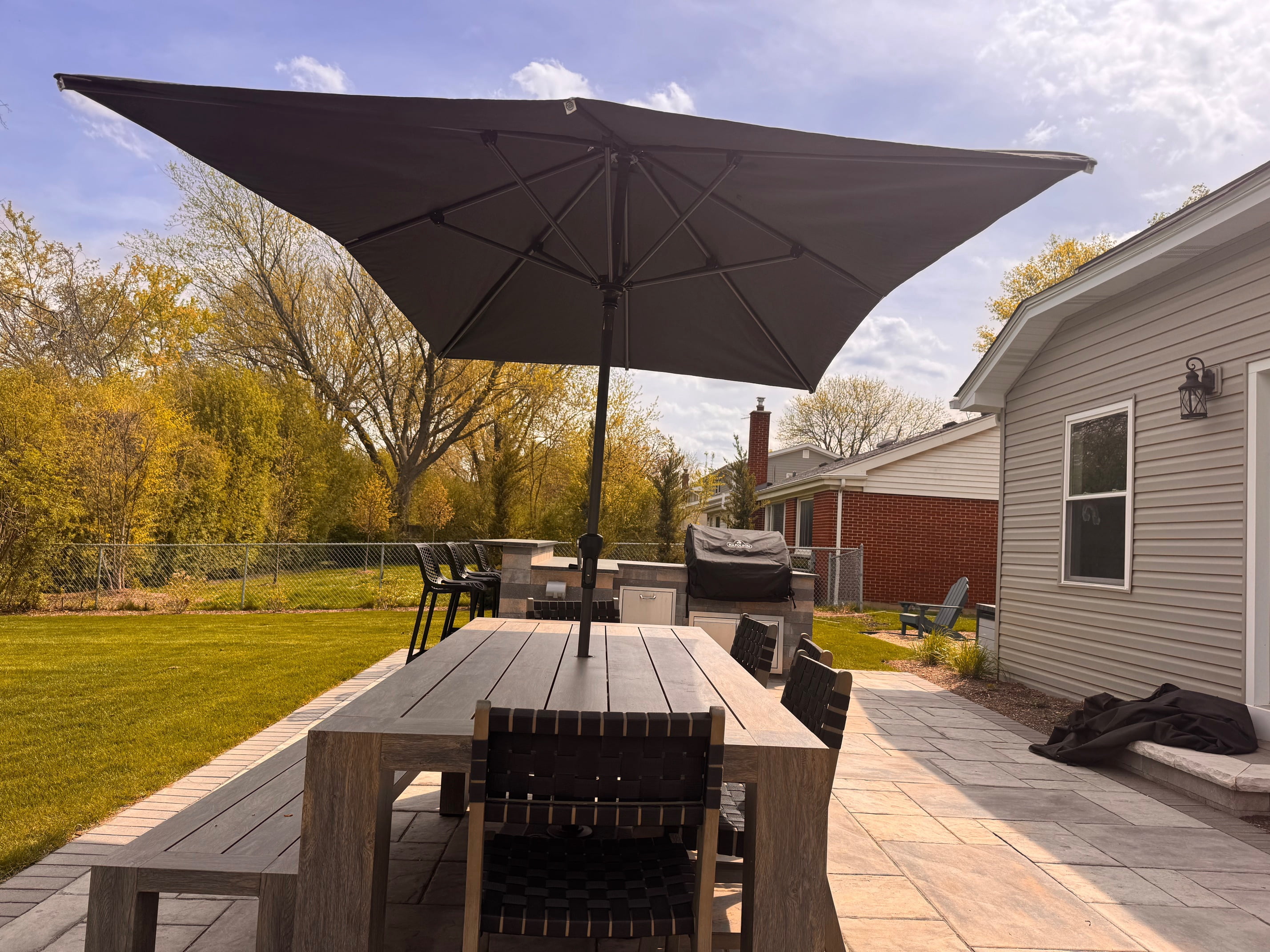 PURPLE LEAF 10' x 6.5' Rectangular Outdoor Table Umbrella with Crank and Tilt, Aluminum Frame Patio Market Sun Umbrella, 8 Sturdy Ribs, Gray