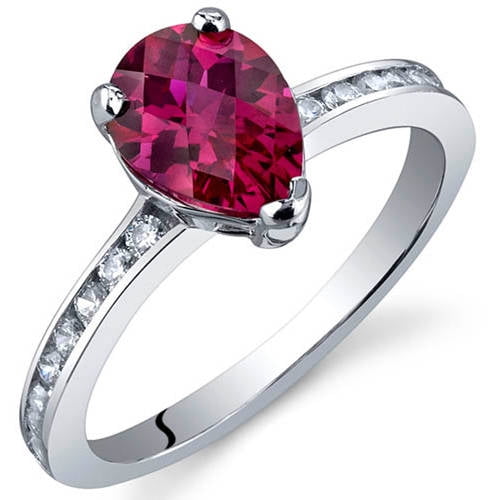 1.25 ct Pear Shape Red Created Ruby Ring in Sterling Silver