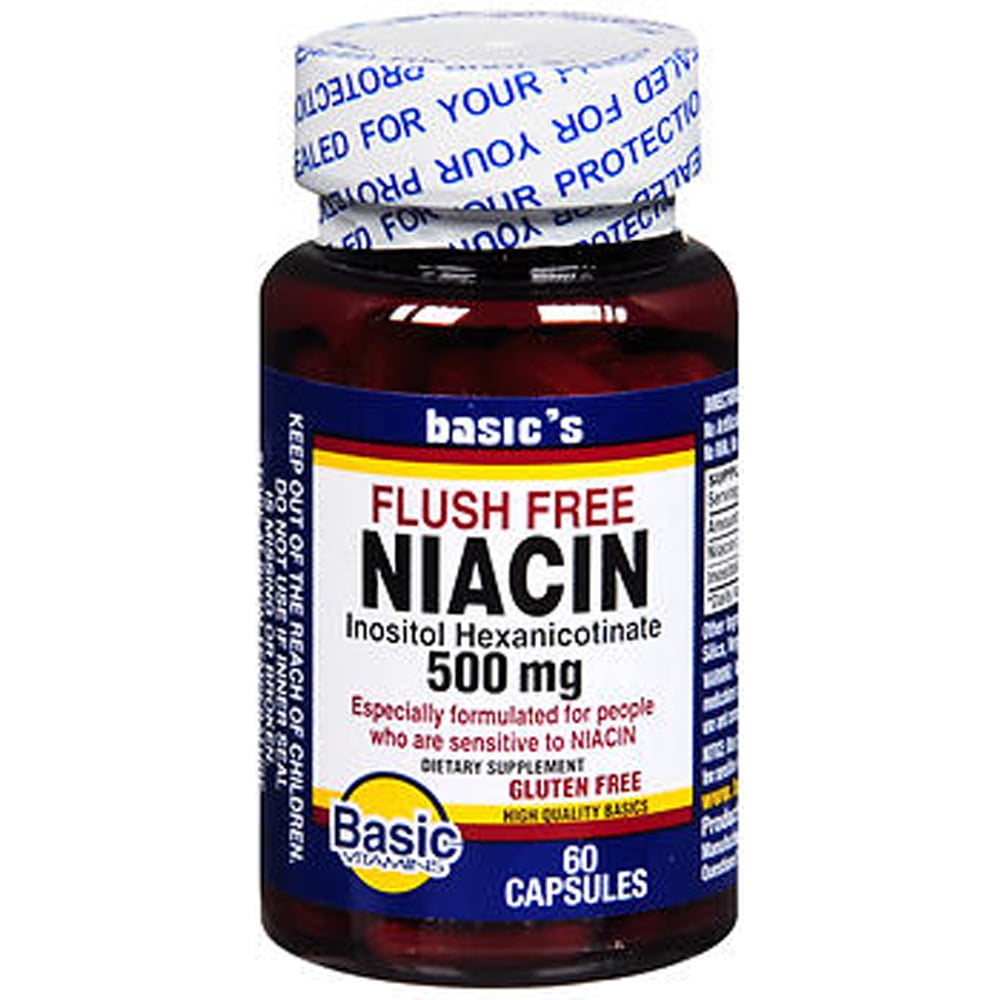 Basic Vitamins Niacin Flush Free Capsules, 500 mg, 60 Count