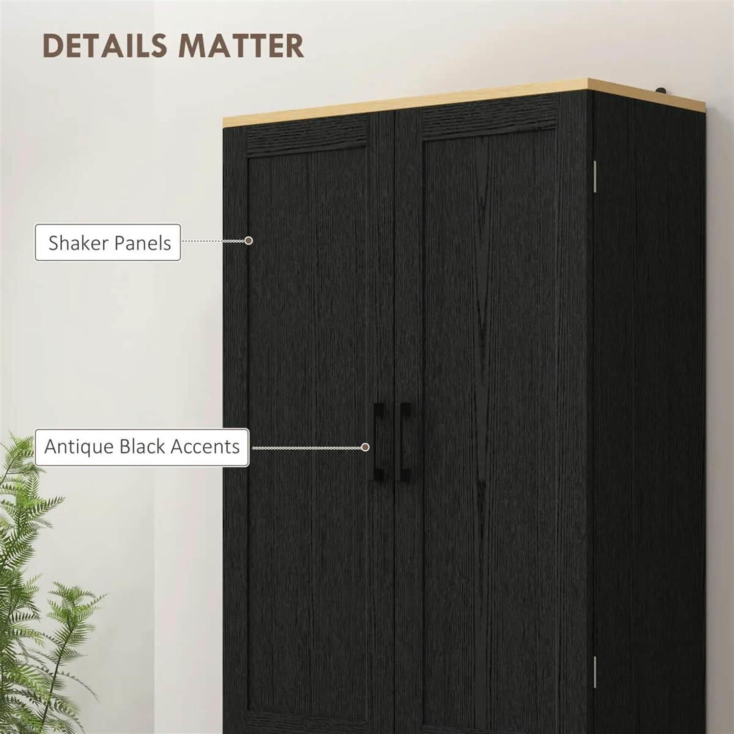 Demi Bonn 67" Freestanding Kitchen Pantry, 4-Door Cabinet with Adjustable Shelves & Doors for Modern Kitchen, Black