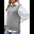 thumbnail image 2 of Suéteres de Punto para Mujer, Cuello Redondo, Lazo, Color Liso, Botones y Abertura Lateral, 2025 Gris XL, 2 of 9