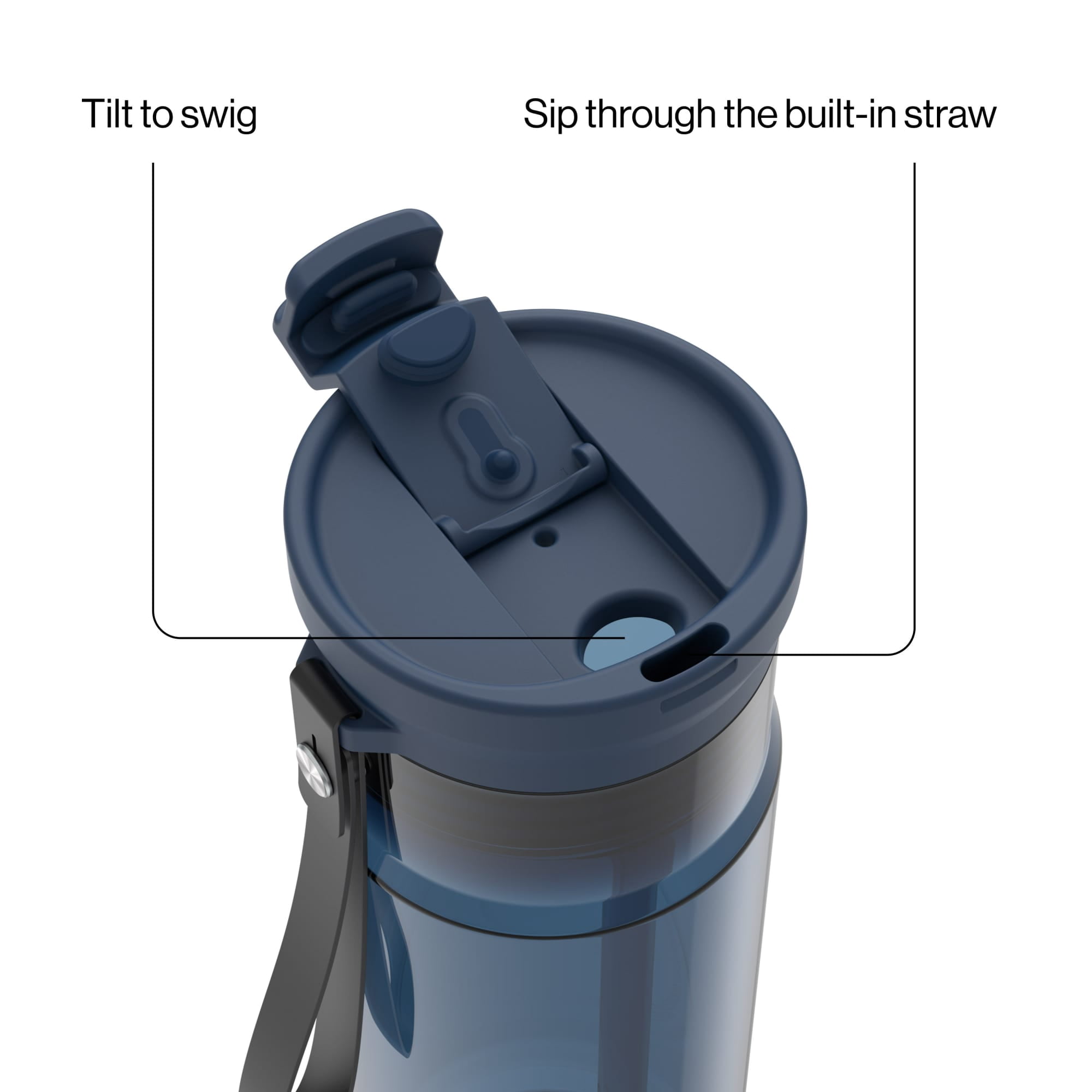Contigo DualSip Leakproof Plastic Reusable Water Bottle with Carrying Strap, Blue/Clear, 24 oz