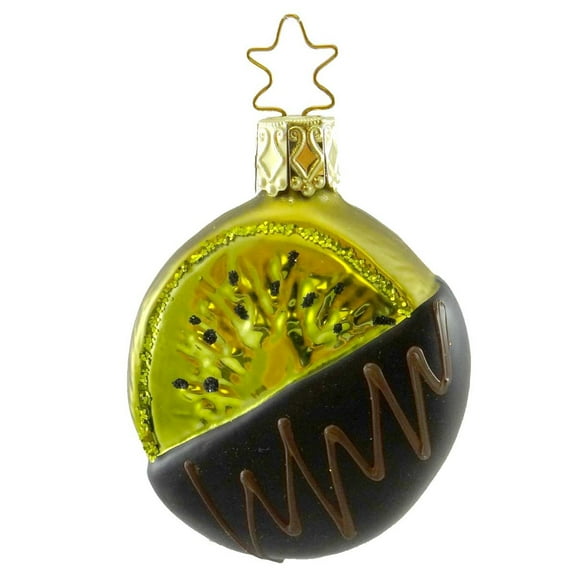 Inge Glas Kiwi Treats Blown Glass Ornament Fruit Chocolate 124808 Dark