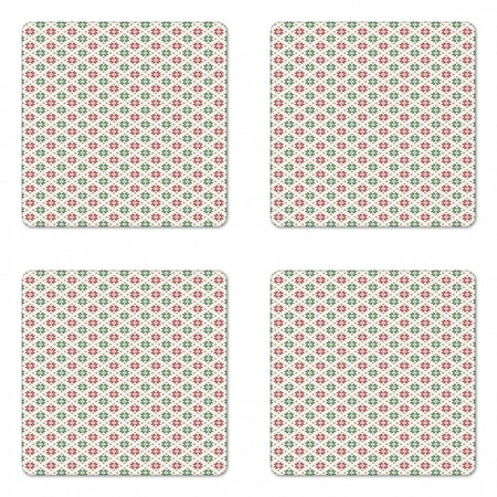 

Christmas Coaster Set of 4 Traditional Norwegian Selbu Rose Motifs in Diagonal Order Nordic Classical Square Hardboard Gloss Coasters Standard Size Red Green White by Ambesonne