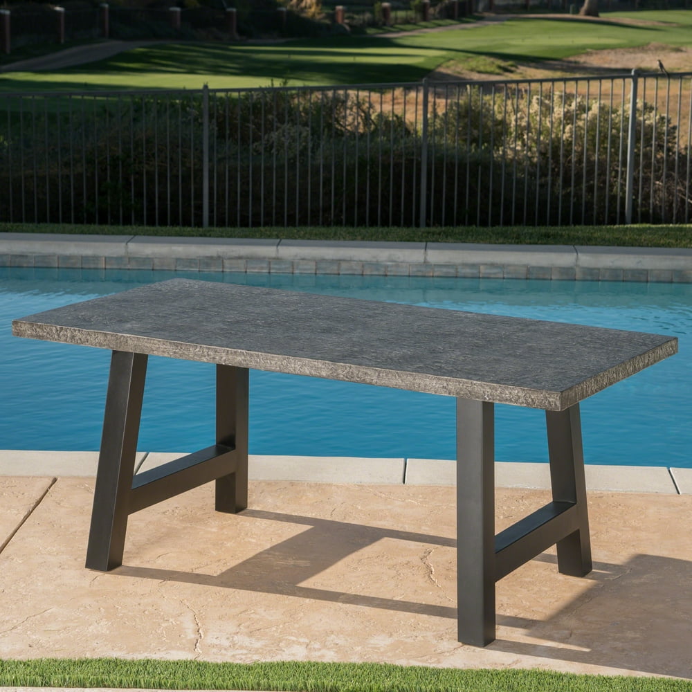 Doris Outdoor Light Weight Concrete Dining Table, Grey Stone Finish and