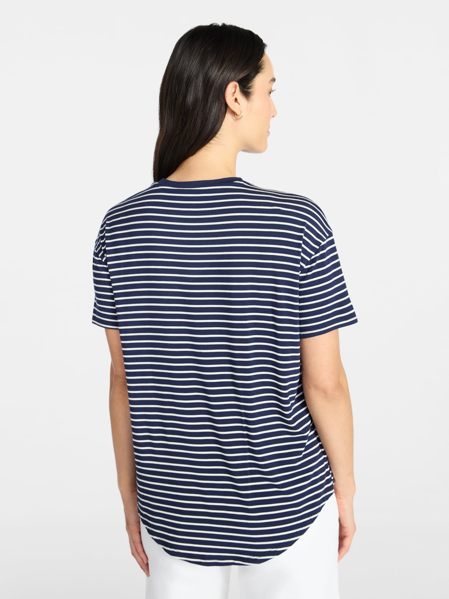 Time and Tru Women's Crewneck Tunic Tee with Short Sleeves, Sizes XS-XXXL