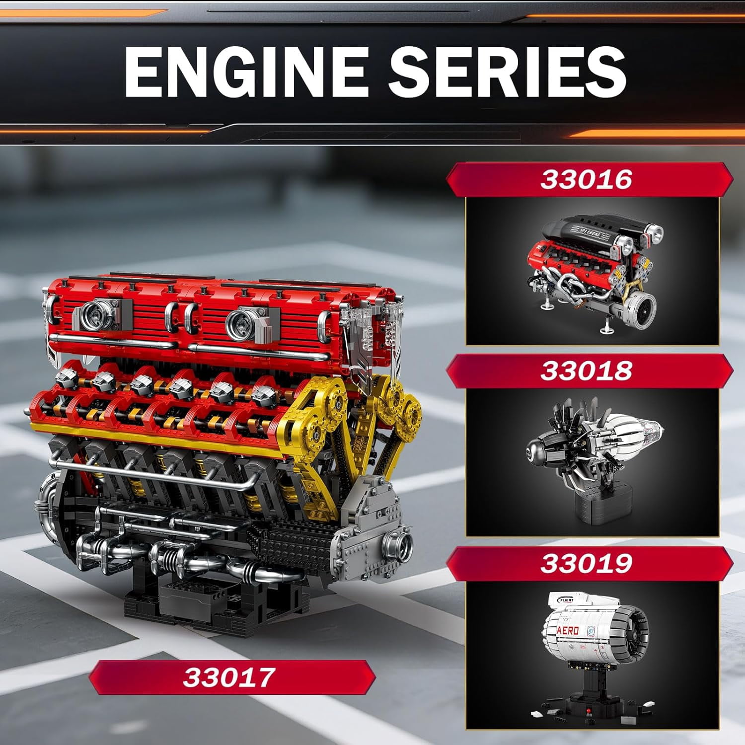 Technic V12  Engine Building Block Sets for Adults 33017 Sports Car Engine Model Kit Technic Electric Engine Model Kit with Motor and Battery Construction Toys