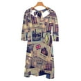 thumbnail image 6 of Travel Postcards from London, New York, Paris-1 Flare Dress Square Neck Dress Elegant Female Fashion Printed Dress, 6 of 9