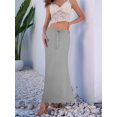 thumbnail image 5 of Linen Flared Maxi Skirt with Back Slit - Elastic Waist Drawstring Long Flowy Ankle-Length Skirt Light Gray S, 5 of 9