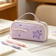 thumbnail image 5 of Large Capacity Pencil Case,Cute Plaid Star Embroidery Decor Portable Pencil Pouch for Home Office Workplace,Purple, 5 of 9