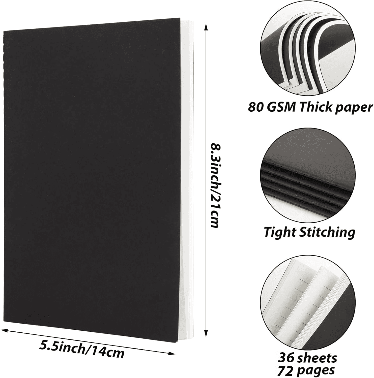 Slaprin 20 Pack A5 Blank Kraft Notebooks, Bulk Pack 8.3” x 5.5” Notebooks 36 Sheets 72 Pages, Lined Travel Notebooks for Writing, Making Plans,  Office Supplies(Black)