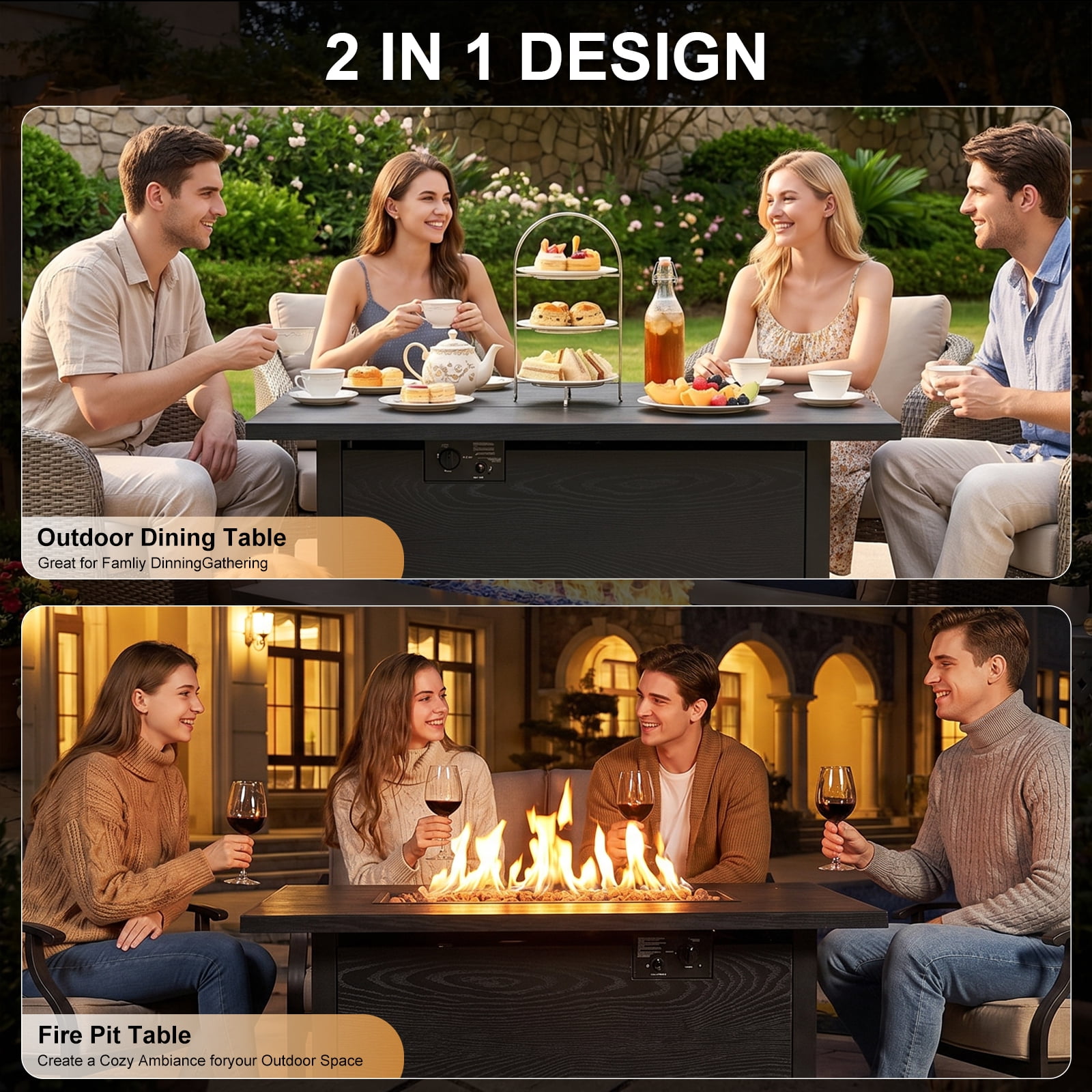 Grezone 42'' Propane Gas Fire Pit Table 50,000 BTU Auto-Lgnition Gas Firepit