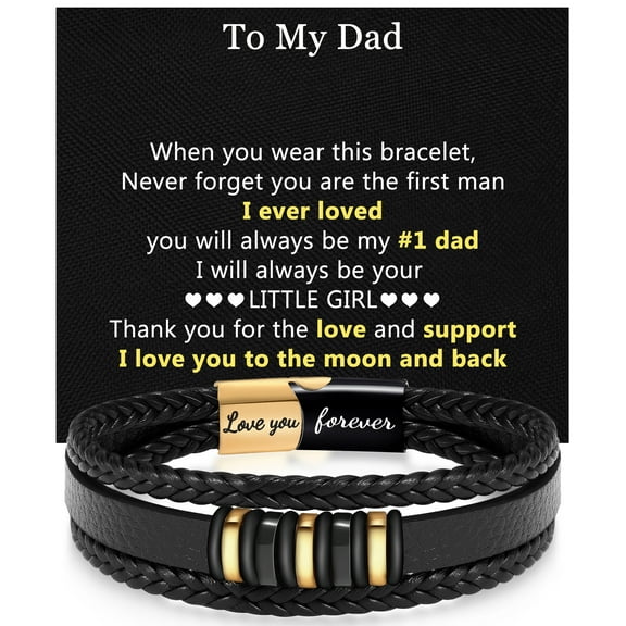 Men's Leather Bracelet 7.5'' 8.5'' 9'' Black Gold Leather Cuff with Stainless Steel Magnetic Clasp Father's Day Jewelry Graduation Gift