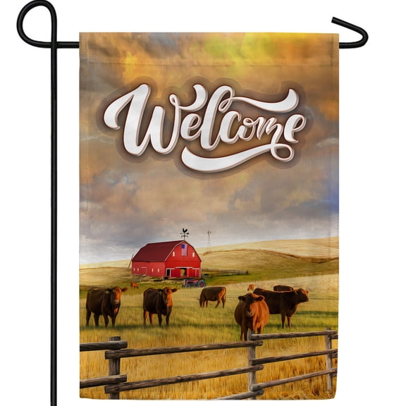 America Forever Welcome to Rural America Garden Flag, 12.5 x 18 inch Double Sided, Farm Scene Flag, Country Barn Cows Decor, Rustic Ranch Outdoor Yard Banner