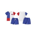 thumbnail image 3 of Aojekbee 4th of July Toddler Boys Outfits Flag Embroidery Contrast Color Short Sleeve T-Shirts Elastic Waist Shorts 2Pcs Clothes Set, 3 of 10