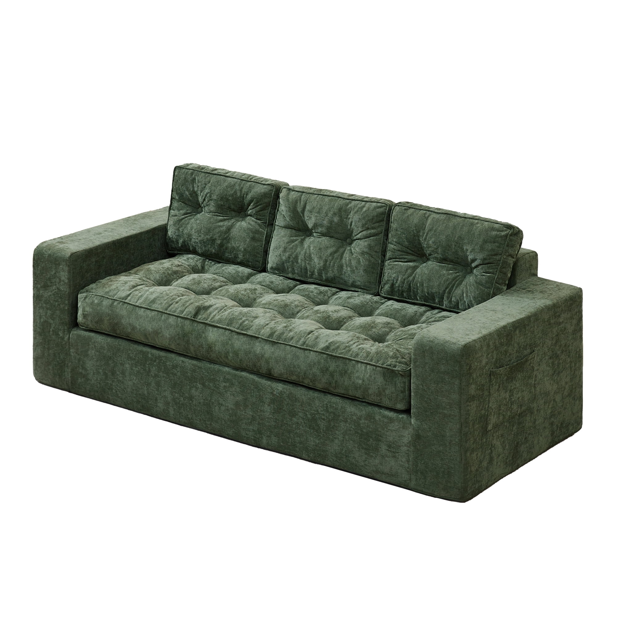 Hobestluk 3-Seater Sofa Boneless Couch with Tufted Button Design 2 in 1 Comfy Cloud Couch Oversized Sofa for Living Room Bedroom Apartment or Office (Green, 3 Seater)