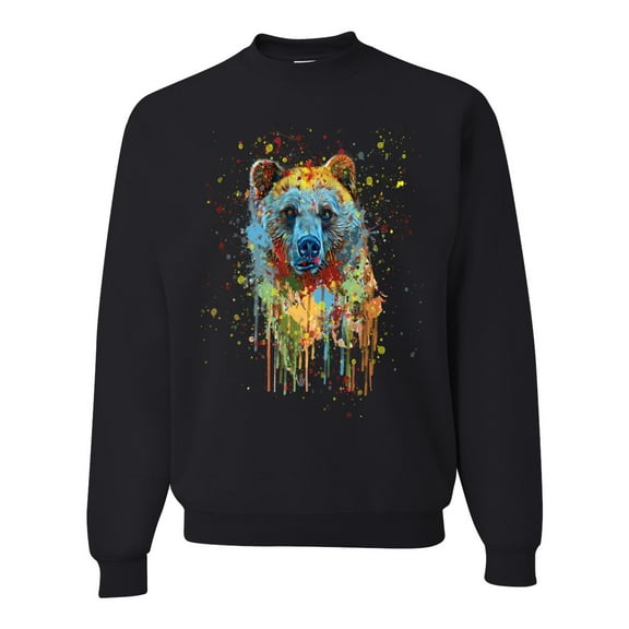 Bear Painting Splatter Abstract Art Animal Lover Unisex Crewneck Graphic Sweatshirt, Black, Small