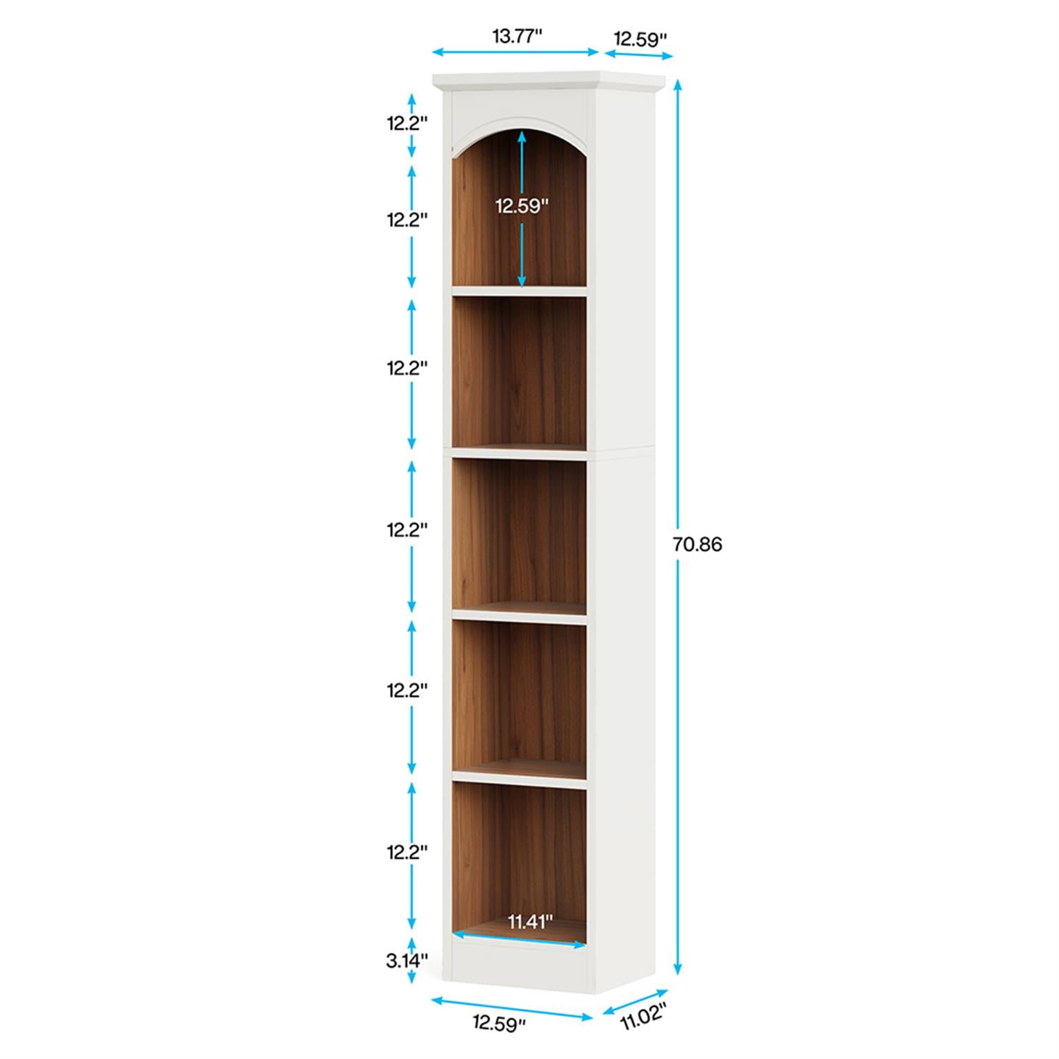 Demi Bonn 6 Tier Narrow Bookcase, Wood Bookshelf Storage Organizer, 71" Tall Display Standing Shelf Unit for Bedroom, Living Room, White