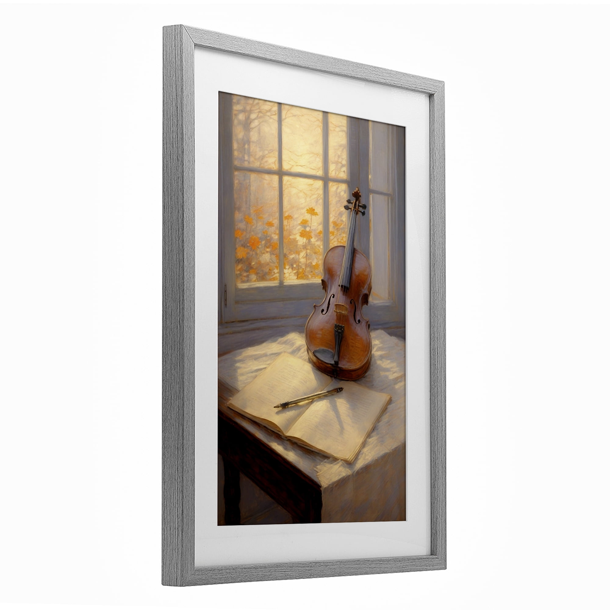 Stupell Industries Autumn Sunlit Violin Gray Framed Print Under Glass, design by Angie Hawke