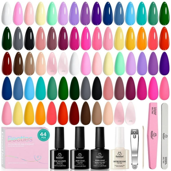 beetles Gel Polish 36 Colors Summer Gel Nail Polish Set with Base Coat Glossy Matte & Glitter Gel Top Coat Neon Pink Yellow Jelly Blue Vivid Seasons Collection Gifts for Women Diy Nails at Home