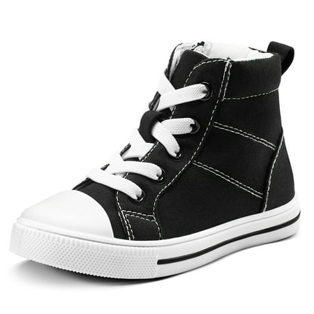 Kushyshoo Kids Canvas Sneakers Black High-Top Children Walking Shoes 8M