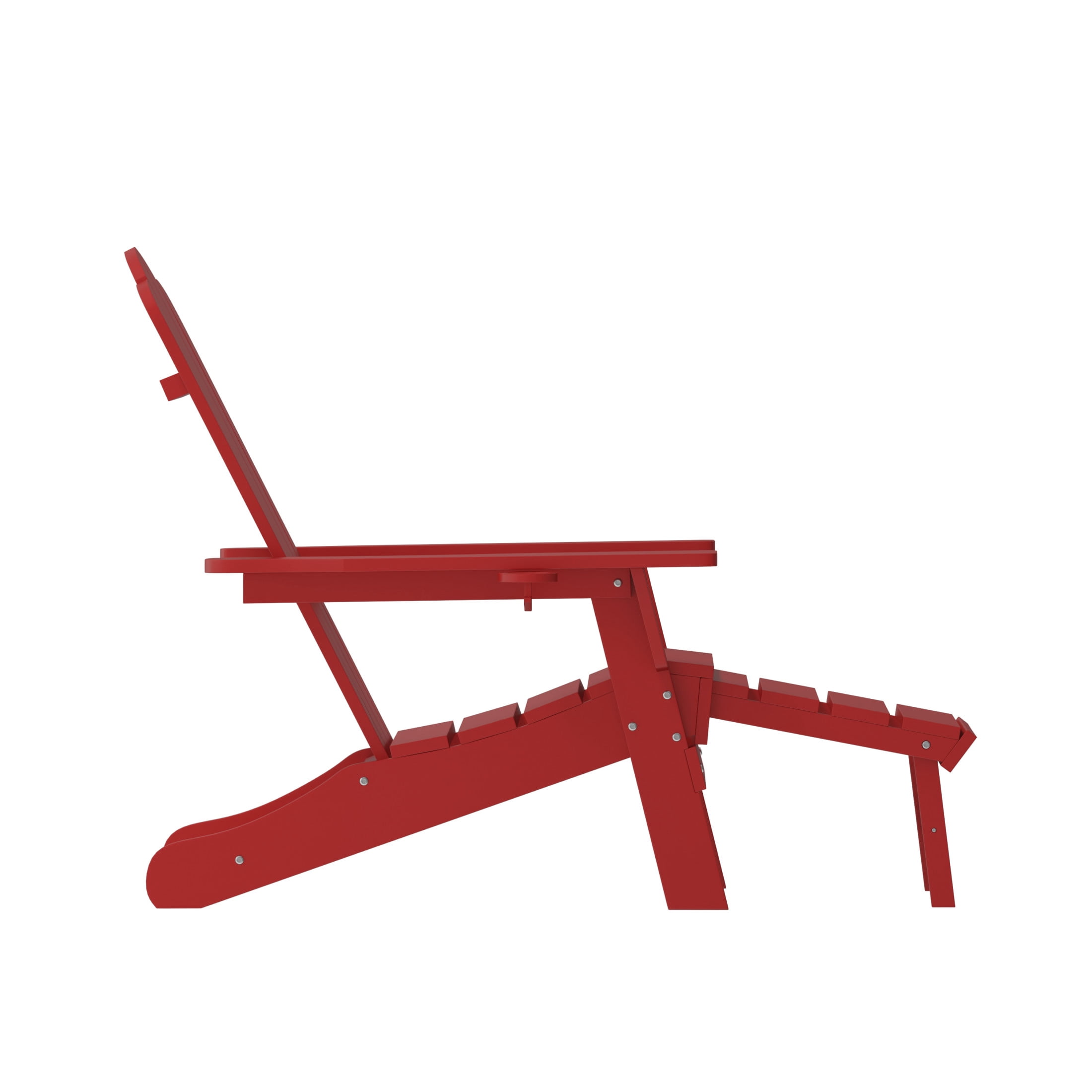 BizChair HDPE Adirondack Chair with Cup Holder and Pull Out Ottoman, All-Weather HDPE Indoor/Outdoor Lounge Chair in Red, Set of 2