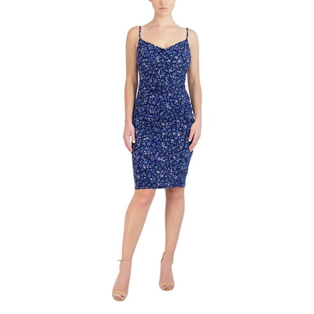 Laundry V-Neck Spaghetti Strap Ruched Side Zipper Back Floral Print ITY Dress-FLORAL / 2