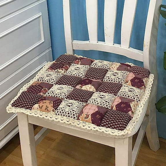 Nvzi Patchwork Chair Pad with Ties No Slip Lace Trim Chair Cushion Farmhouse Floral Print Kitchen Dining Seat Cushion (16"x16" , 14)