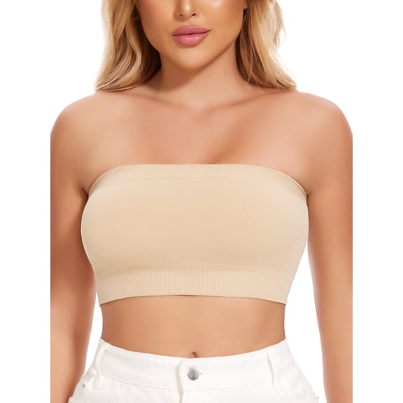 Vaslanda Strapless Bras for Women Supportive Bandeau Bra Non Slip Wireless No Underwire Bra